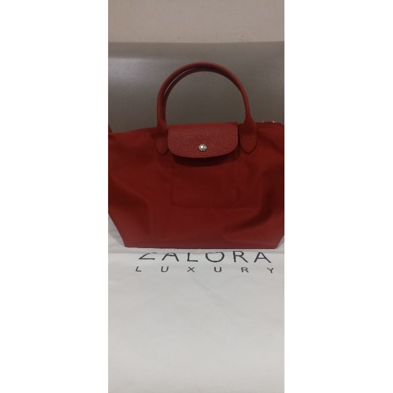 preloved tas LC Longch@mp Le Pliage neo top handle bag small authentic