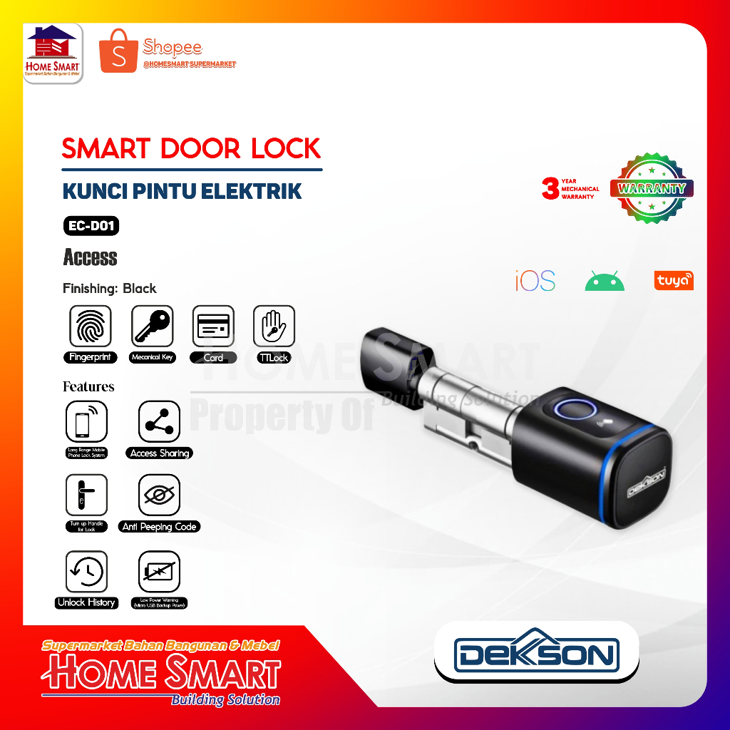 Dekkson Smart Home Cylinder Silinder Kunci Pintu Door Lock EC D01 - 70MM