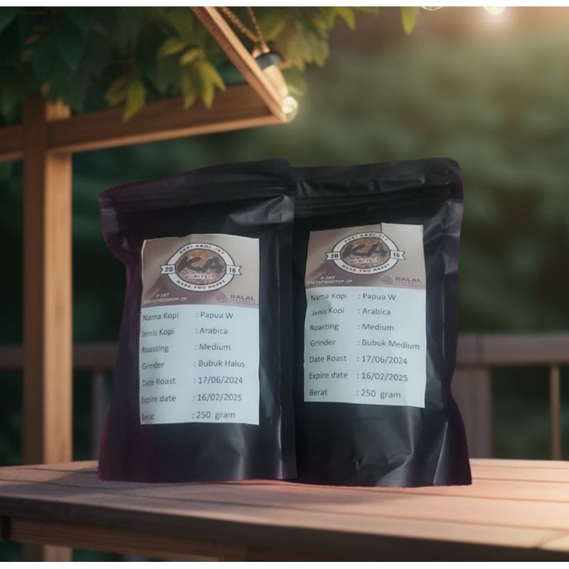 

Kopi Biji Roasting/Aneka Bubuk Arabica Papua Wamena fullwashed 250 gram halal dan berijin
