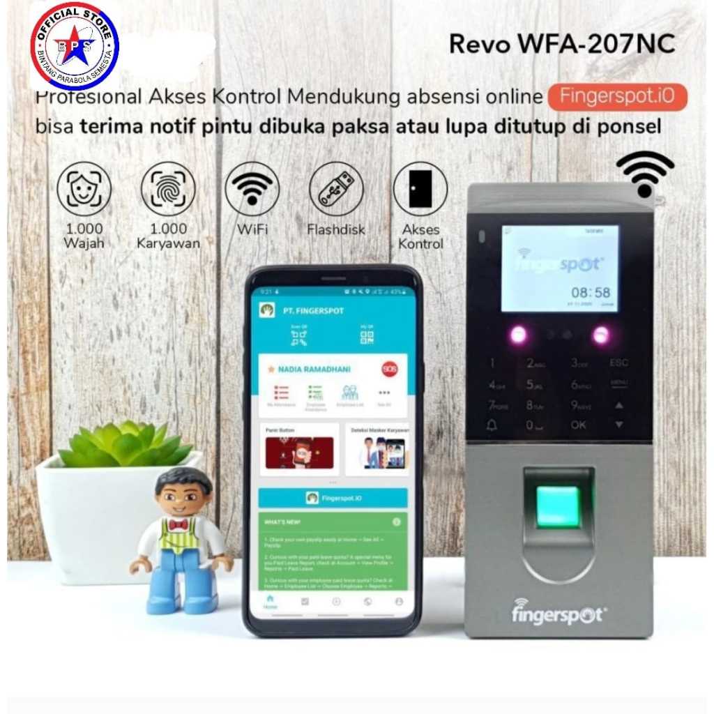 Mesin akses kontrol pintu Mesin absensi sidik jari finger print WFA-207NC fingerspot mesin absensi s