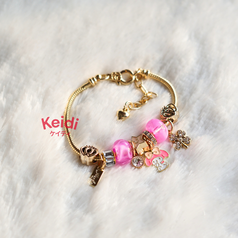 KEIDI FASHION BRACELET Gelang Pandora TITANIUM Charm Elastis Gelang Manik Wanita BOX