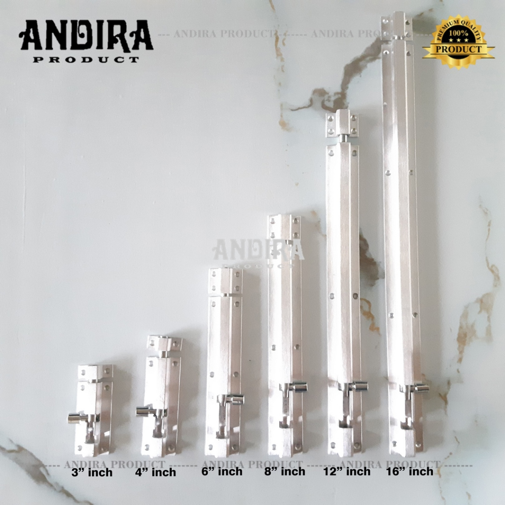 Grendel Slot Pintu Panjang Lengkap 7, 10, 15, 20, 30, 40, dan 50 cm | Grendel Allumunium Aloy Kuat d