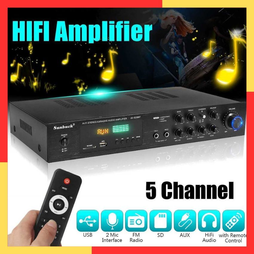 Amplifier Bluetooth Subwoofer Bass Treble Ampli Sunbuck 2000 Watt Remot Kontrol Murah