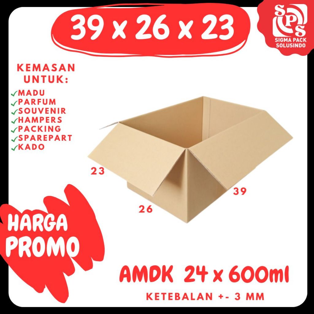 

Box 39x26x23 AMDK 600ml Isi 24 Kardus Packing Karton Dus Kotak Kemasan Air Minum Obat Madu