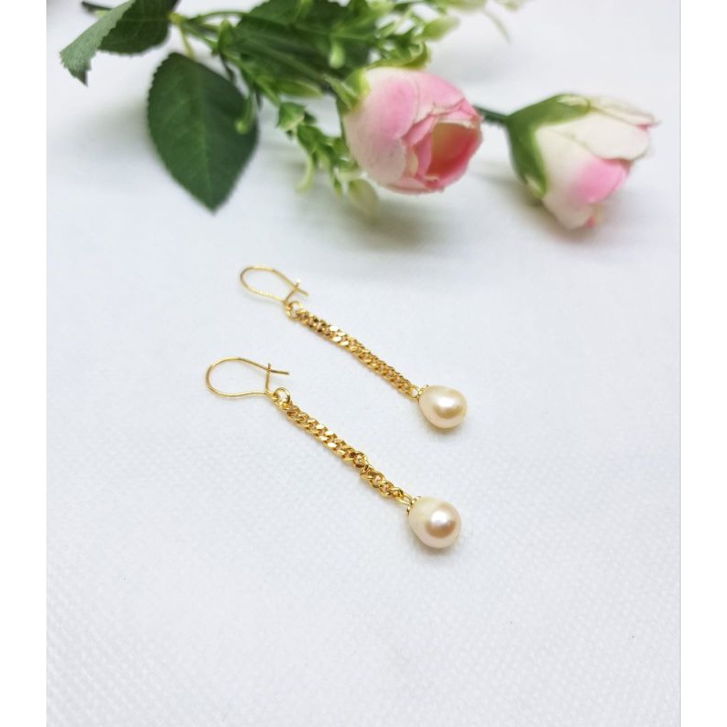 A19 BERSERTIFIKAT ANTING RUMBAI MUTIARA ASLI AIR TAWAR LOMBOK ANTING RHODIUM ANTING PANJANG ANTING R