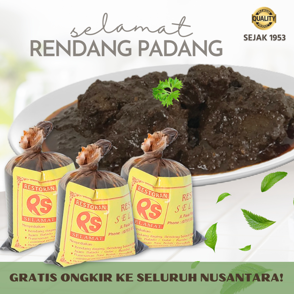 

Paket Bertiga Rendang Daging Selamat Kayu Bakar Asli Padang Makanan Lauk Instan Siap Saji