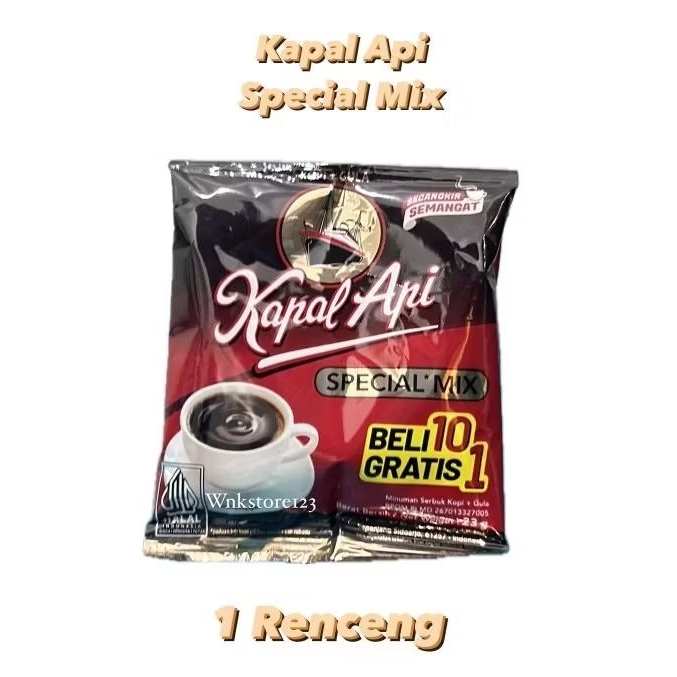 

Kopi kapal api special mix 1renceng isi 10+1 sachet kemasan 23gram