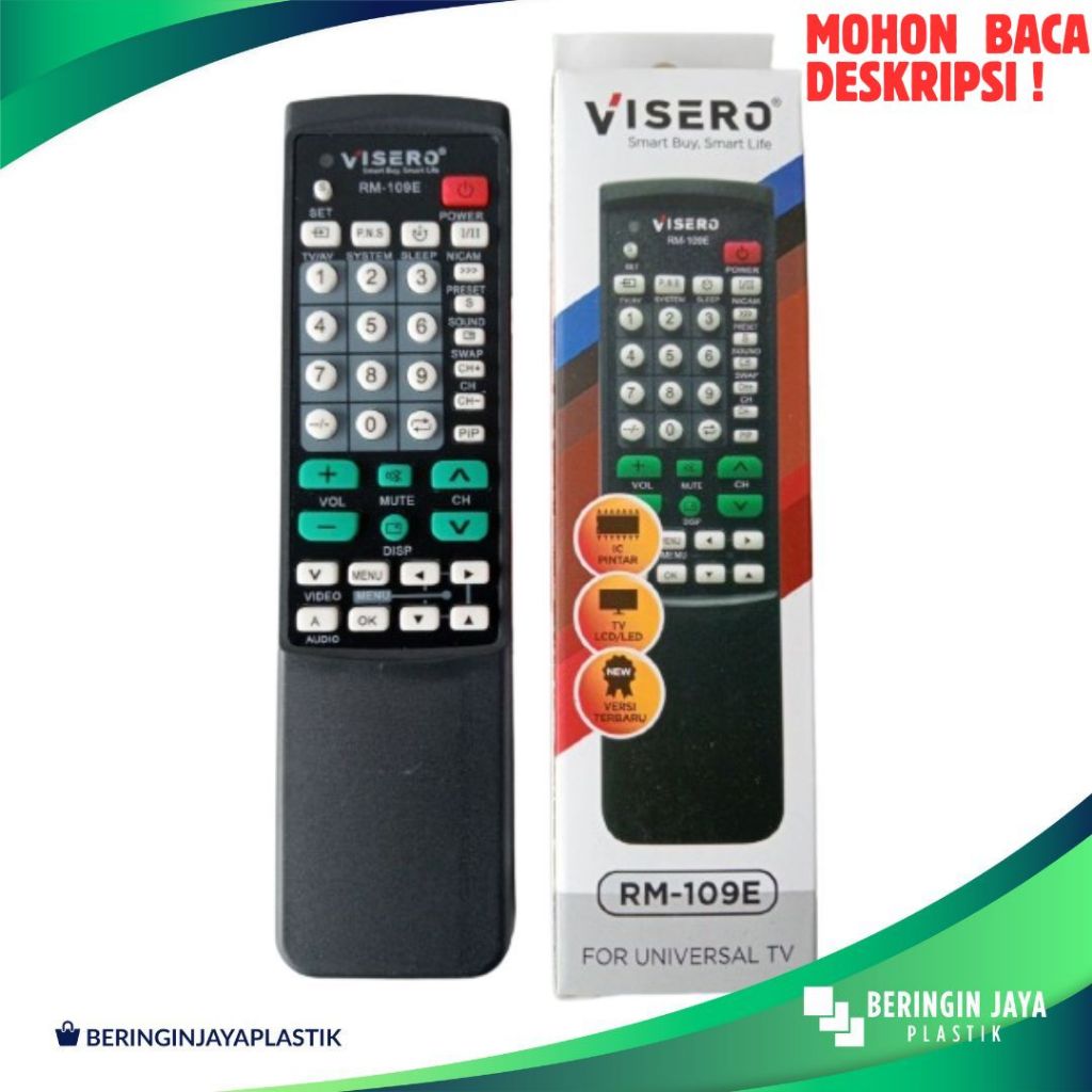 Remote TV Multi Visero RM-109E LCD LED Tabung Serbaguna Segala Merk TV