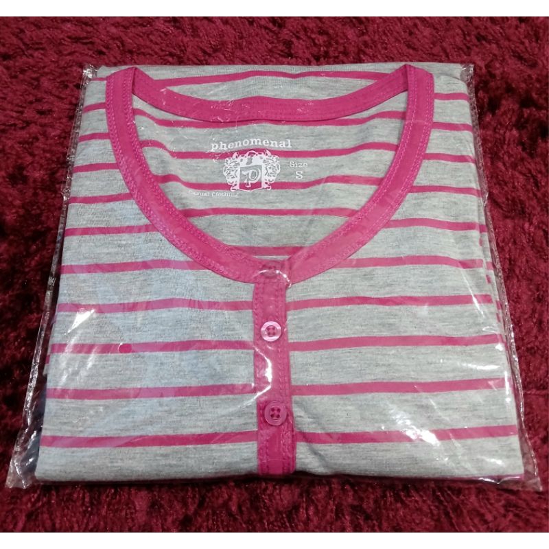 KAOS PHENOMENAL CASUAL SALUR ABU PINK MAGENTA LENGAN PANJANG / DIGULUNG ¾