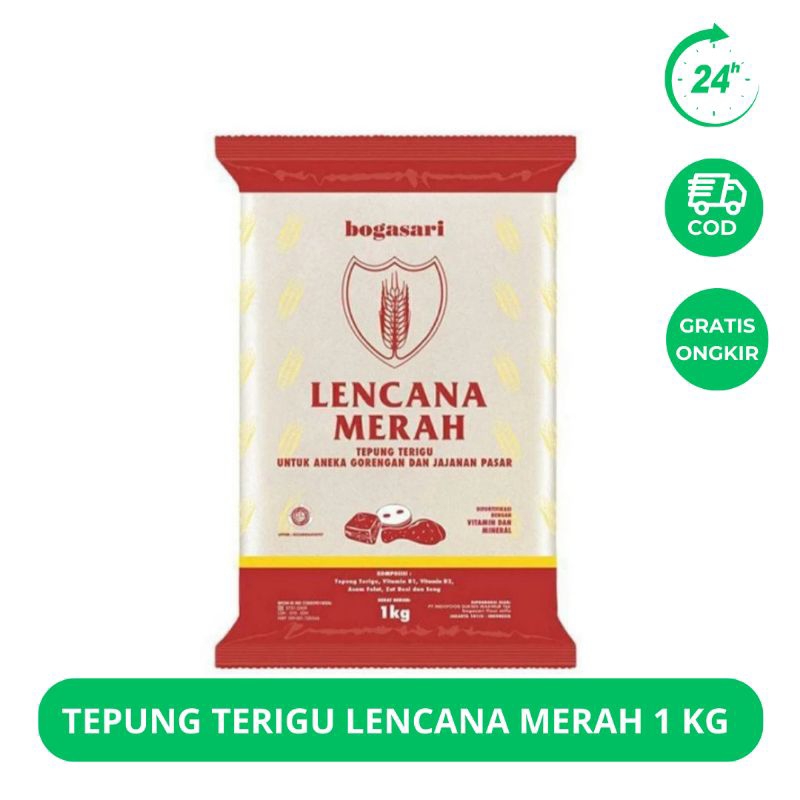 

TEPUNG TERIGU LENCANA MERAH BOGASARI 1 KG / TEPUNG TERIGU UNTUK GORENGAN DAN JAJANAN PASAR KEMASAN