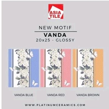 Keramik 25 x 20 Vanda 3 varian warna (motif bunga kupu-kupu merambat)