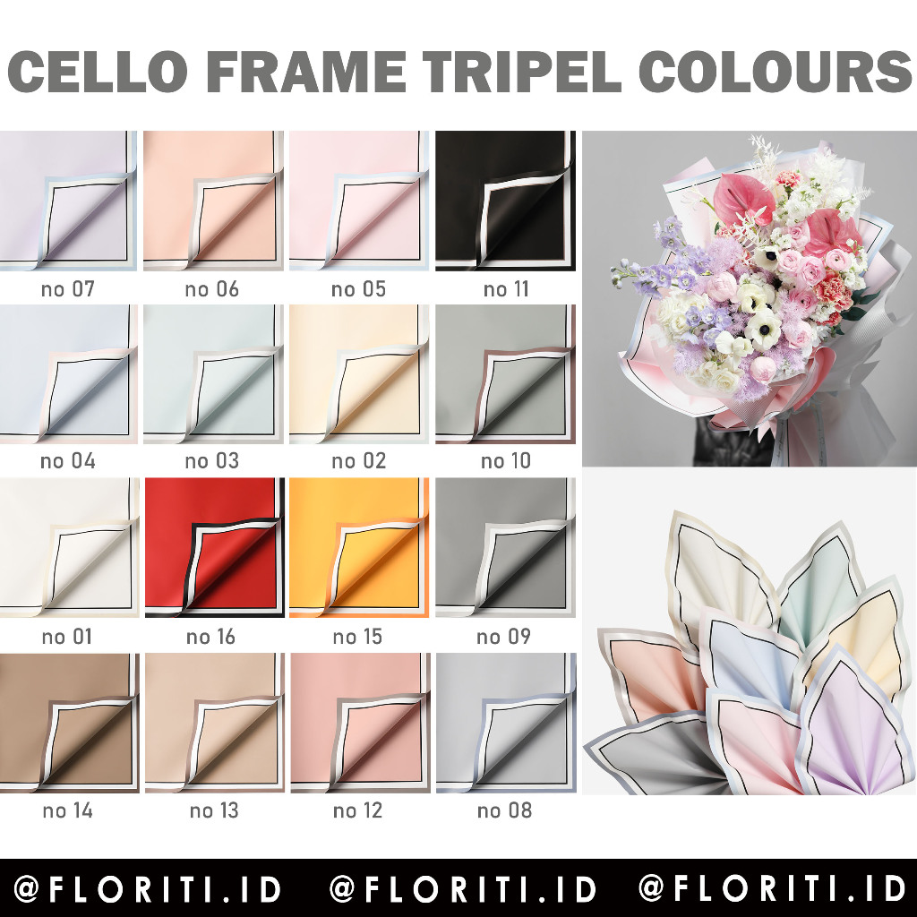 

(20 lembar) kertas buket cellophane triple colors frame flower wrapping