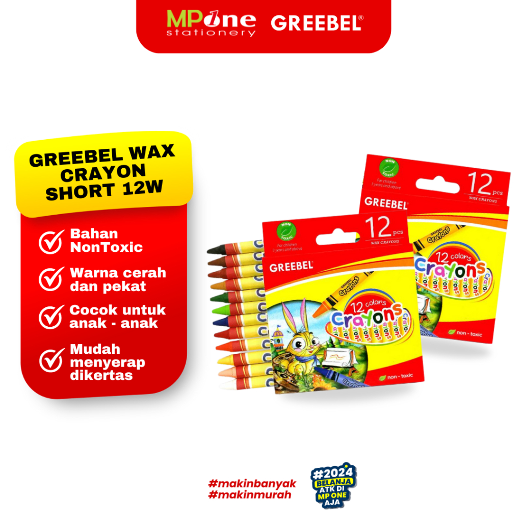 

Greebel Wax Crayon Pendek 12 Warna / Krayon Wax Mewarnai isi 12w Short non toxic Greebel