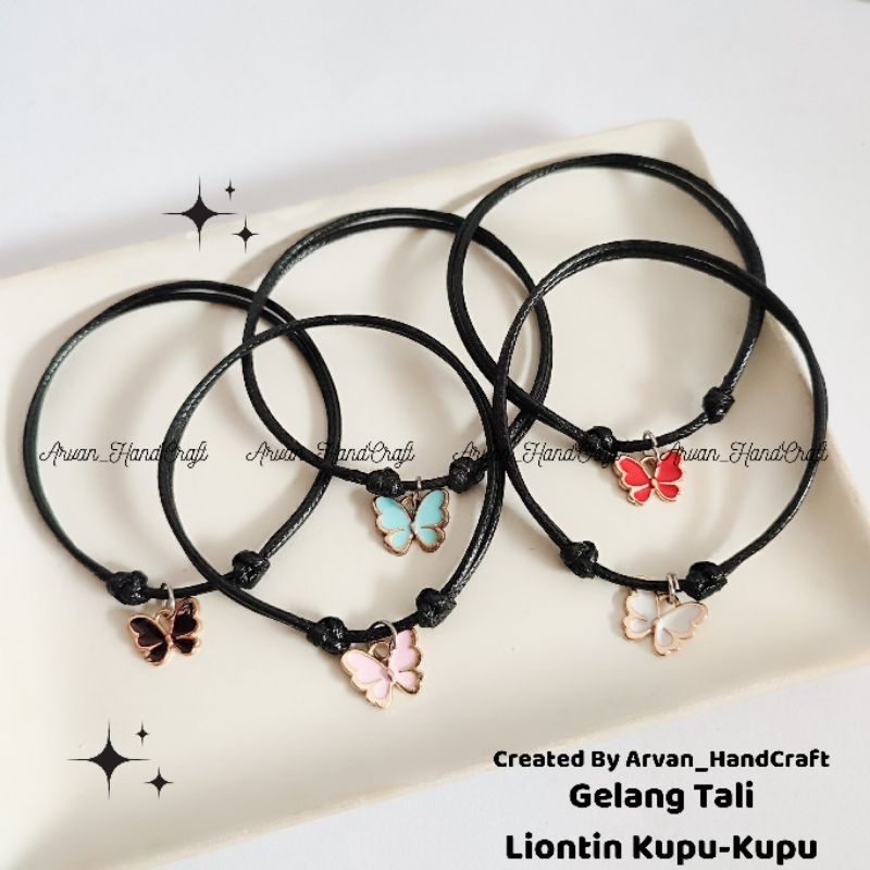 Gelang Tali Kulit Kupu-Kupu / Gelang Liontin Kupu-Kupu