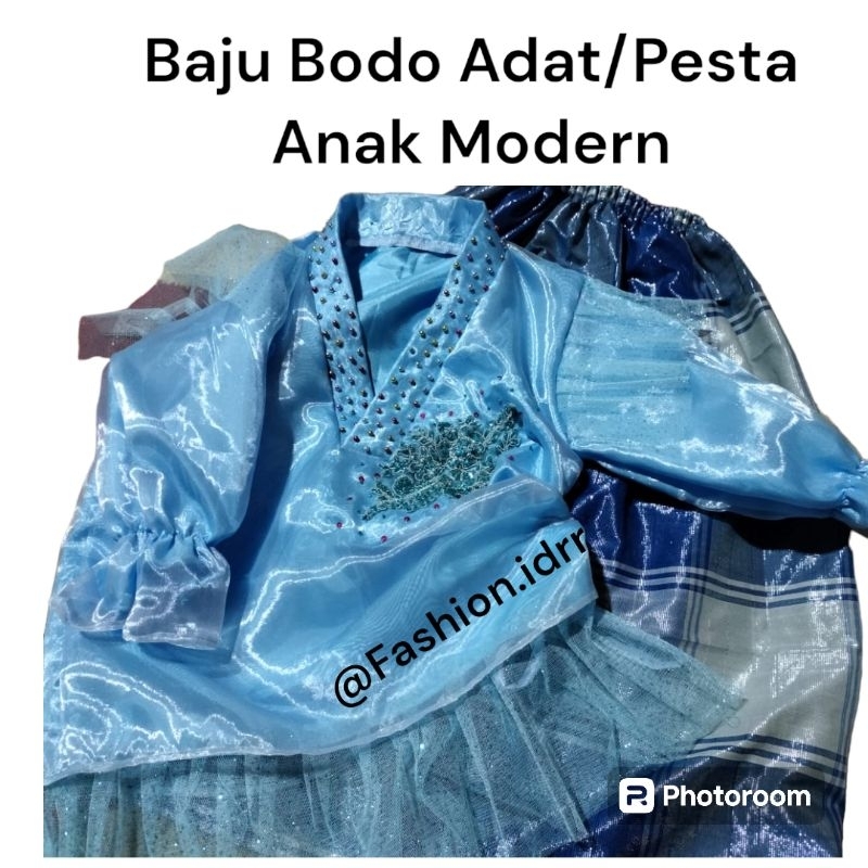 Baju Bodo Adat/Pesta Biru Muda Anak 3-12 Tahun