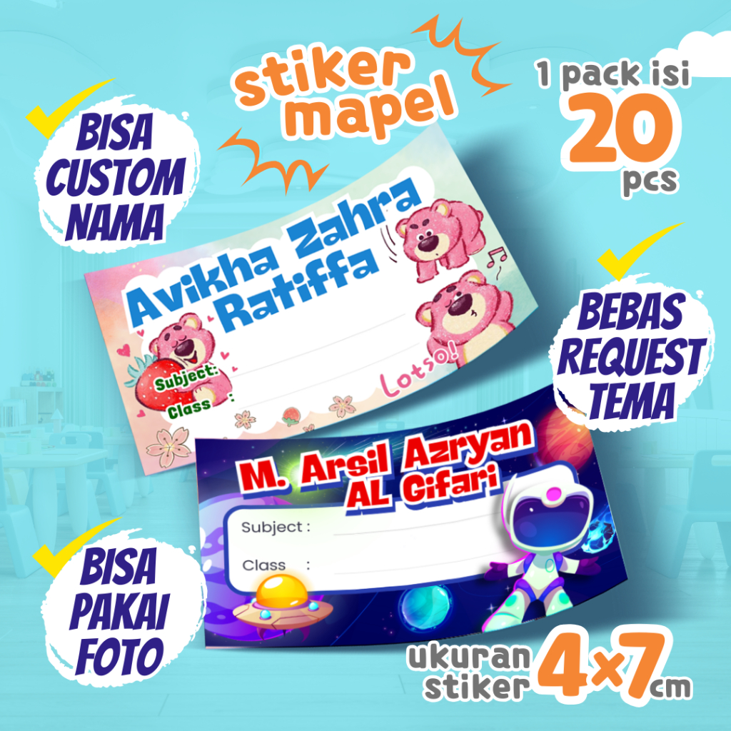 

Stiker Mapel / Label Buku Pelajaran Bebas Request Tema Desain, Custom Nama, Bisa Pakai Foto