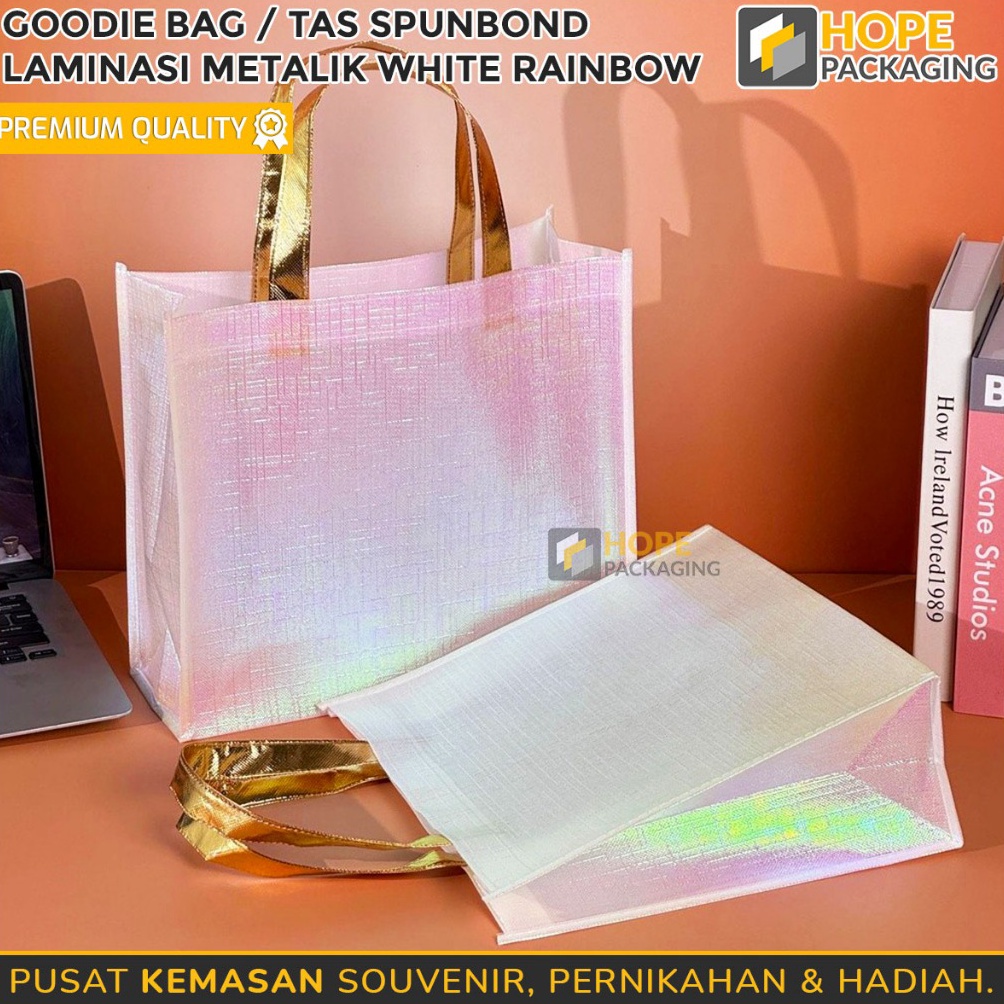 

RAIH DISKON Tas Goodie Bag Laminasi White Rainbow Tas Spunbond Waterproff Tas Souvenir Hampers Hadiah Tas Travel Goodie Bag Laminasi Tas Lebaran Tas Souvenir Kue Toples Tas Hampers Hadiah