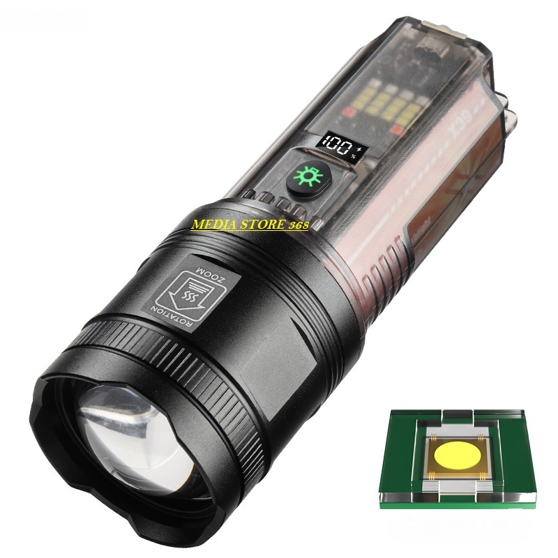 SENTER LED X39 - SUPER TERANG - 7 MODE CAHAYA - ZOOM JARAK JAUH - PANEL SOLAR CELL - TYPE-C