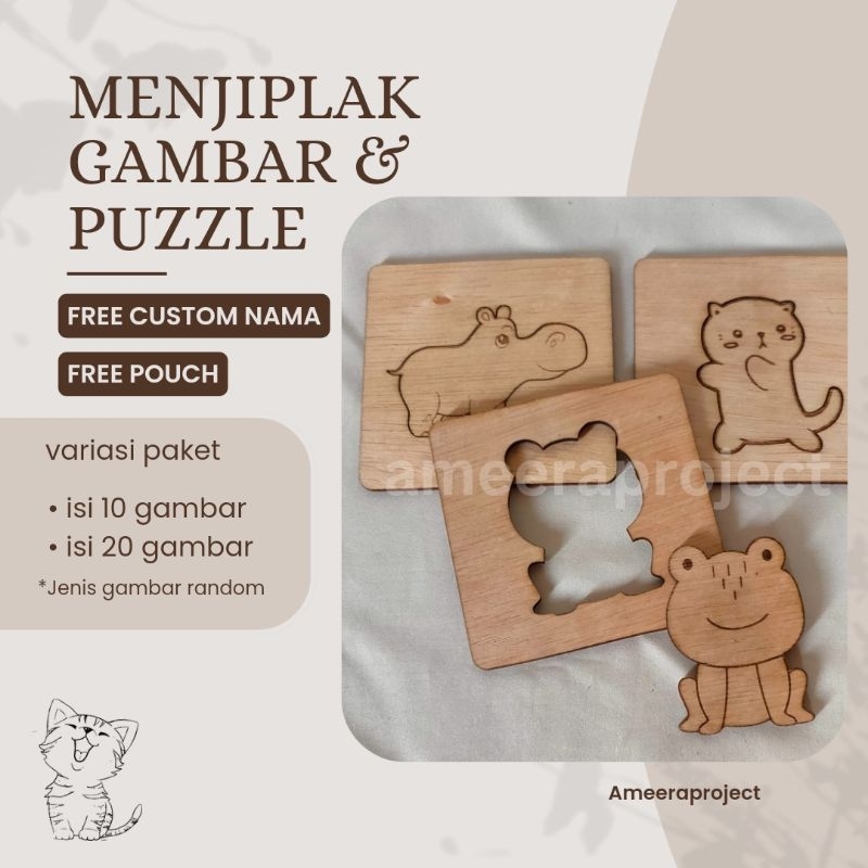 PUZZLE MAINAN MENJIPLAK GAMBAR ANAK MENJIPLAK BENTUK BAHAN KAYU