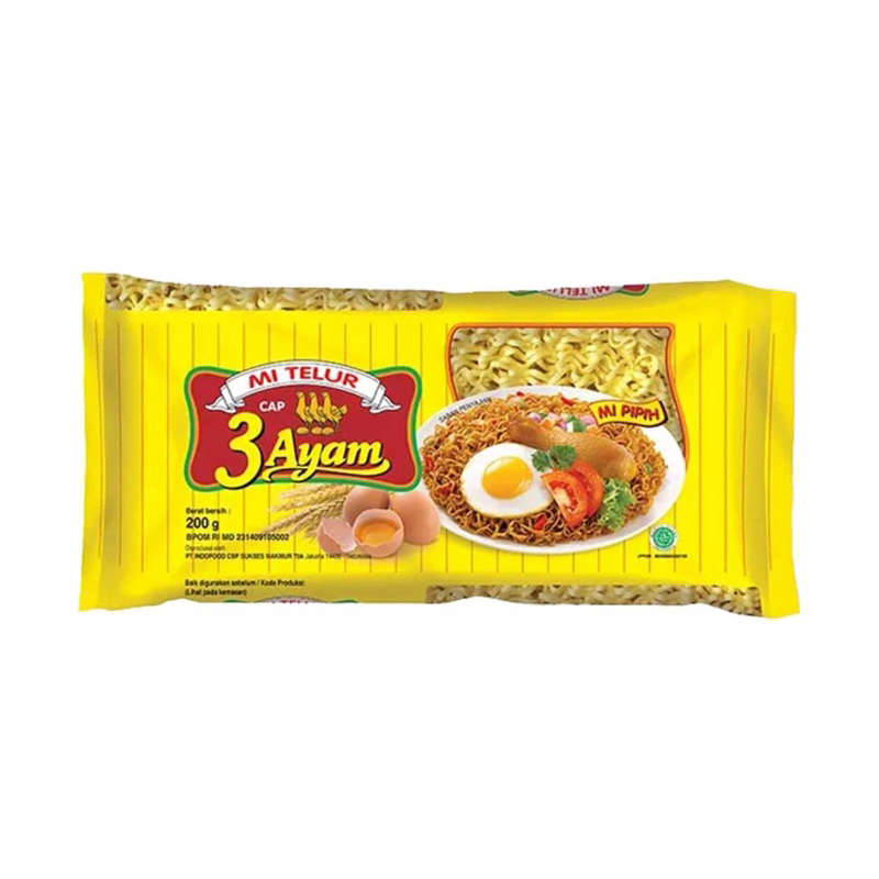 

Mie Telur Cap 3 Ayam Kemasan 200gr [Mie Pipih]