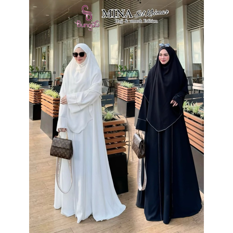 MINA SET FRENCH KHIMAR BY BUNGAS / GAMIS SYARI POLOS / GAMIS SYARI UMROH / GAMIS SET SYARI / GAMIS S