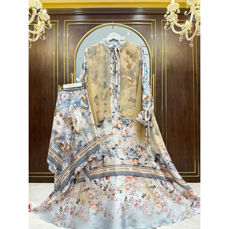 SHELLASAUKIA gamis silk rompi tile