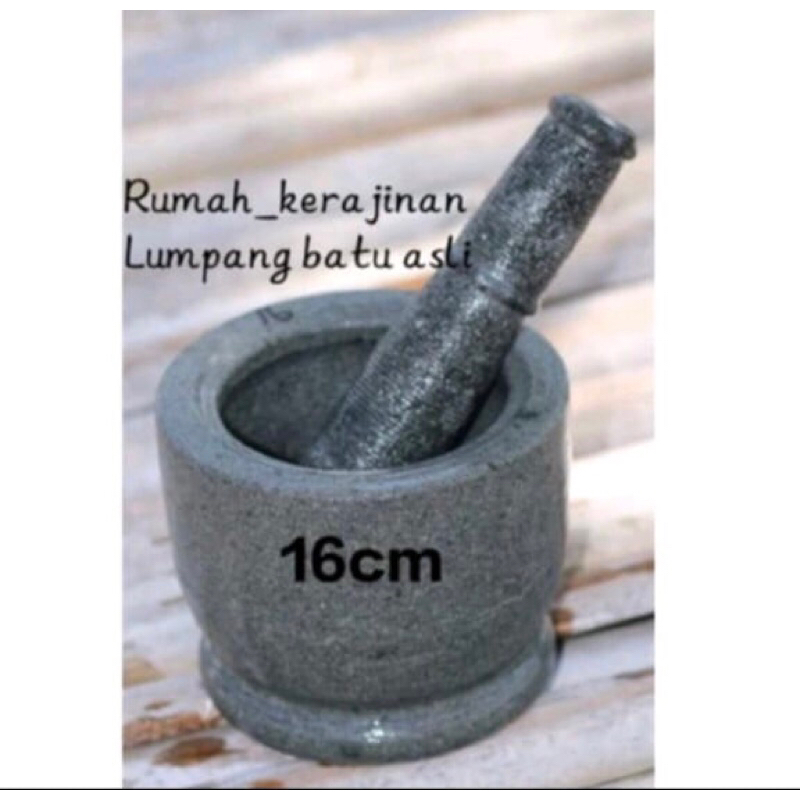 LUMPANG BATU LESUNG BATU ASLI UKURAN 16 CM + FREE ALU