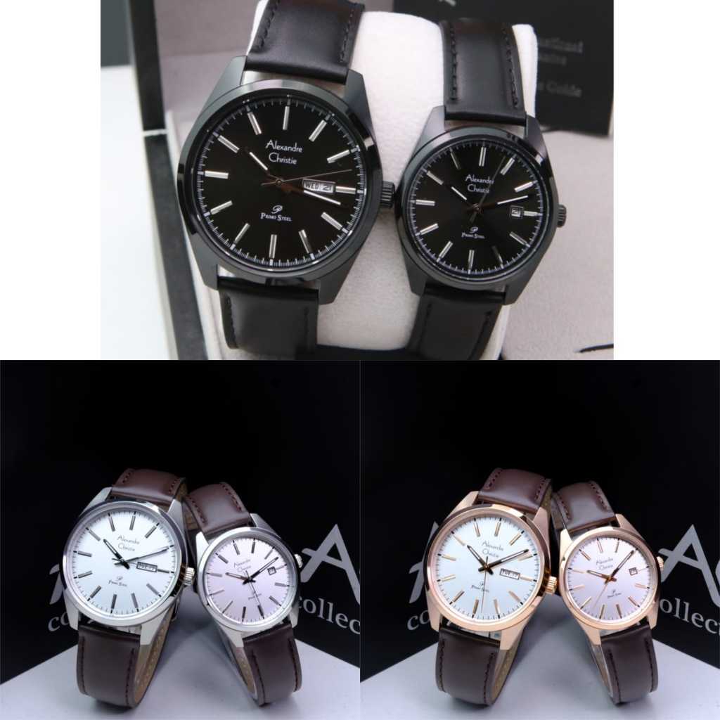JAM TANGAN COUPLE ALEXANDRE CHRISTIE AC 1025 AC1025 BLACK LEATHER ORIGINAL
