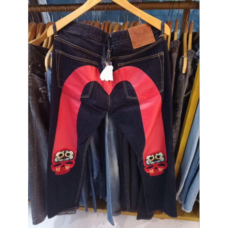 EVISU DAICOCK RED SKULL EMBROIDERED