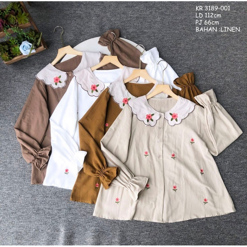 Blouse Embroidery | blouse linen bordir | atasan linen | blouse linen korean style | atasan wanita k