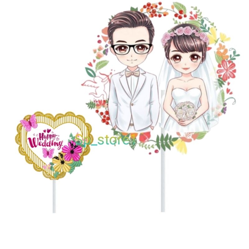 topper wedding / cake topper happy wedding / tusukan kue / hiasan kue