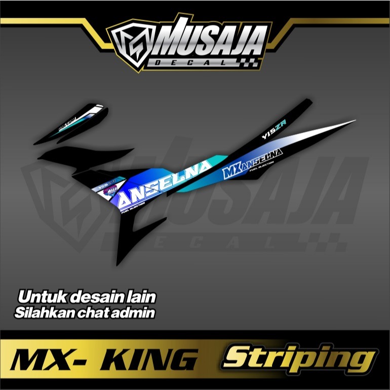 Stiker striping mx king hitam biru tosca transparan uv non full body