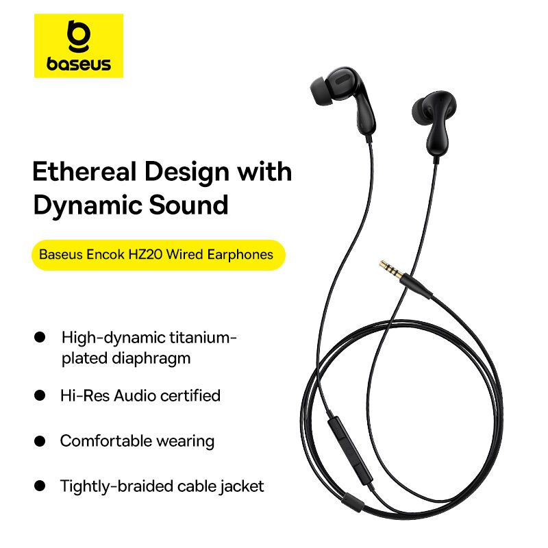 Baseus Headset Encok HZ20 Hi Res Dynamic Sound Jack Audio 3.5mm Wired Earphone Handsfree Kabel Ori O