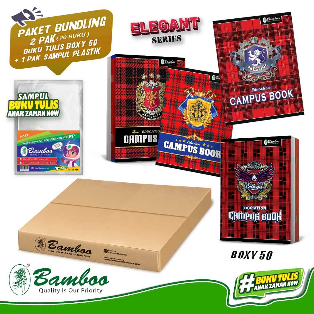 

Bamboo Buku Tulis Boxy 50 Elegant (Bundling 2 Pak Buku+Sampul Plastik)