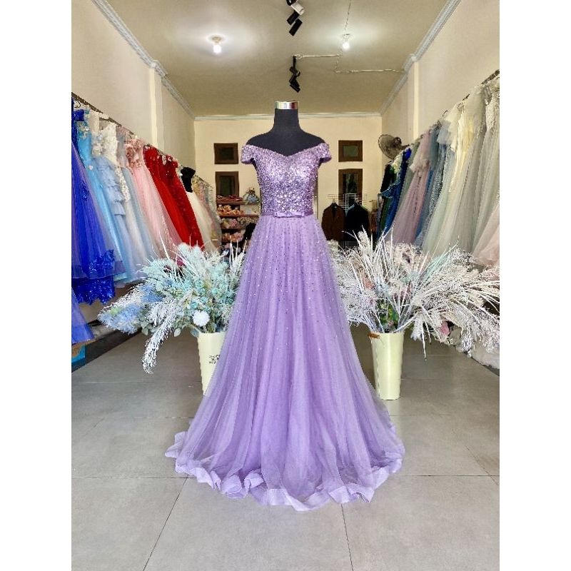 [FOR RENT] Gaun Pesta Lilac simple/ Sabrina Party Dress L-008