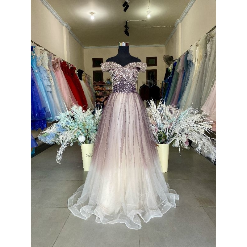 [FOR RENT] Gaun Pesta Ombre Ungu / Lilac Sabrina Party Dres L-002