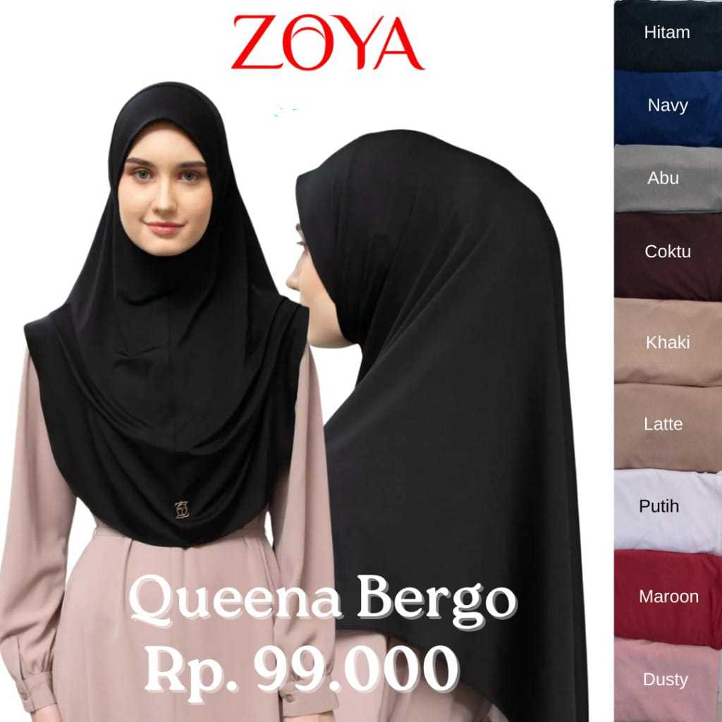 ZOYA Queena Bergo - Kerudung Hijab Instan Syari Bahan Lycra & Spandex Pendek dengan Pad Busa Anti Ba
