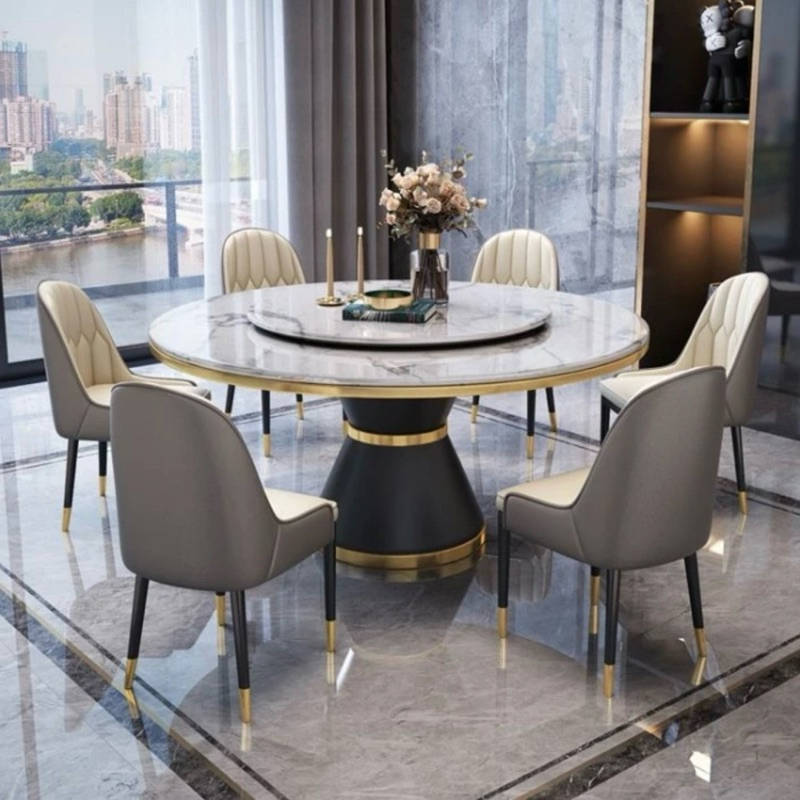 Meja Makan bulat Minimalis Top marmer Asli - Meja Makan Bundar Modern