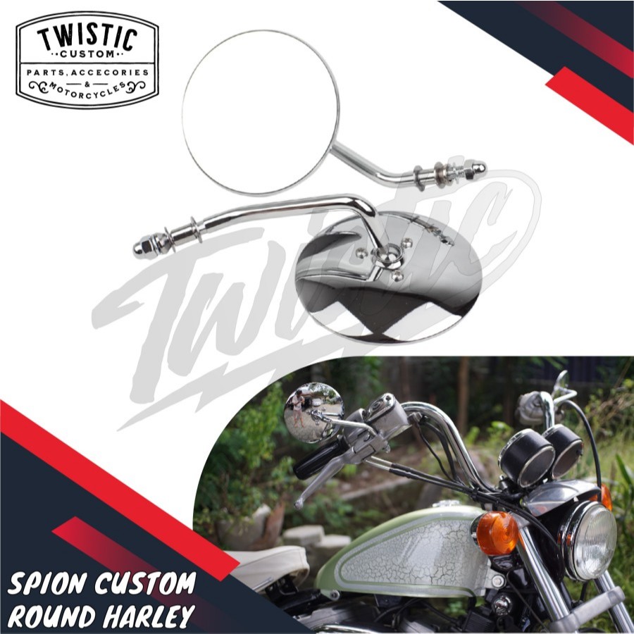 Spion Bulat Custom Round Motor Harley Davidson Sportster Dyna Softail Chopper Classic Retro