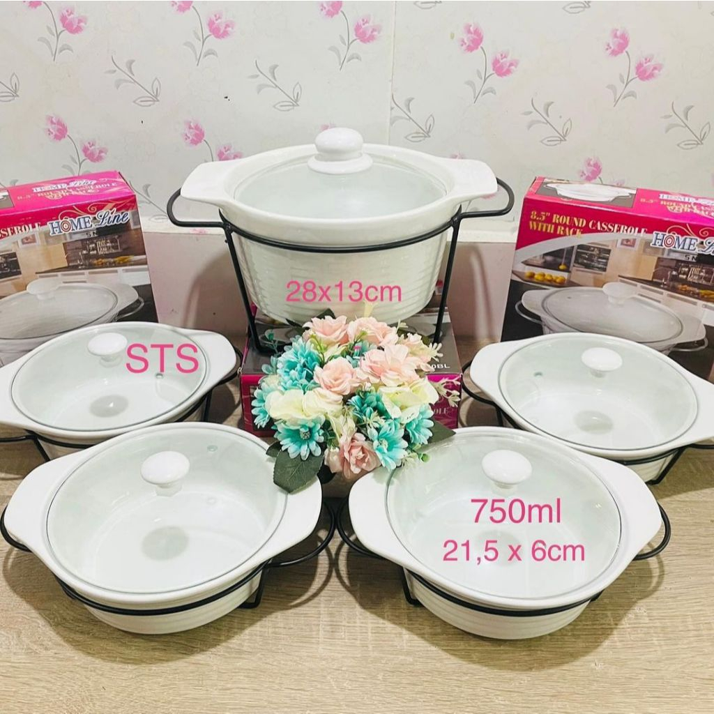 Prasmanan Sop Bulat dan Wadah Saji Bulat Keramik Putih Homeline 5 pcs