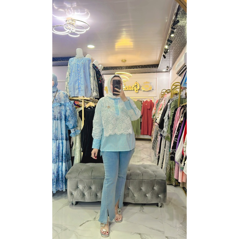 kemeja blouse Bordiran renda salur ORIGINAL SHELLASAUKIA