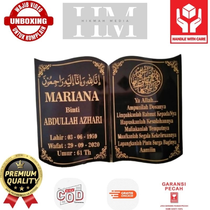 Batu nisan granit lempengan model buku ukuran 30x40cm