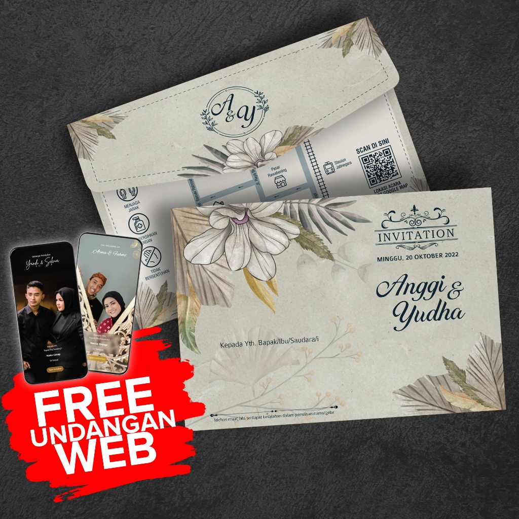 Undangan Pernikahan Rustic Lipat 3 TF1 Eco Gray