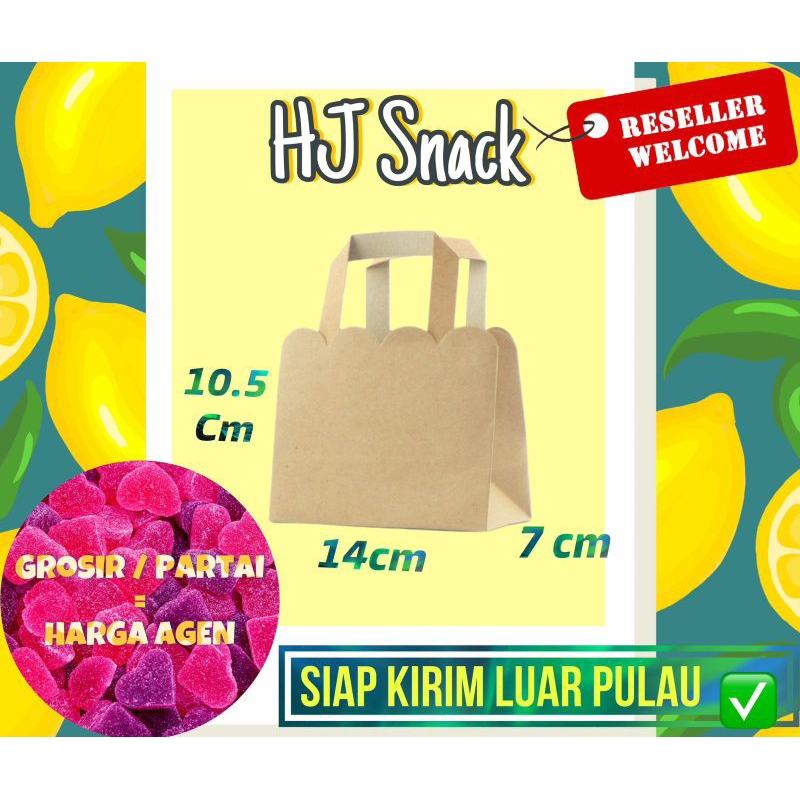 

Paperbag Kertas Model HJ Snack|Tas Souvenir Uk 7x10.5x14cm|Tas Souvenir Model HJ Snack