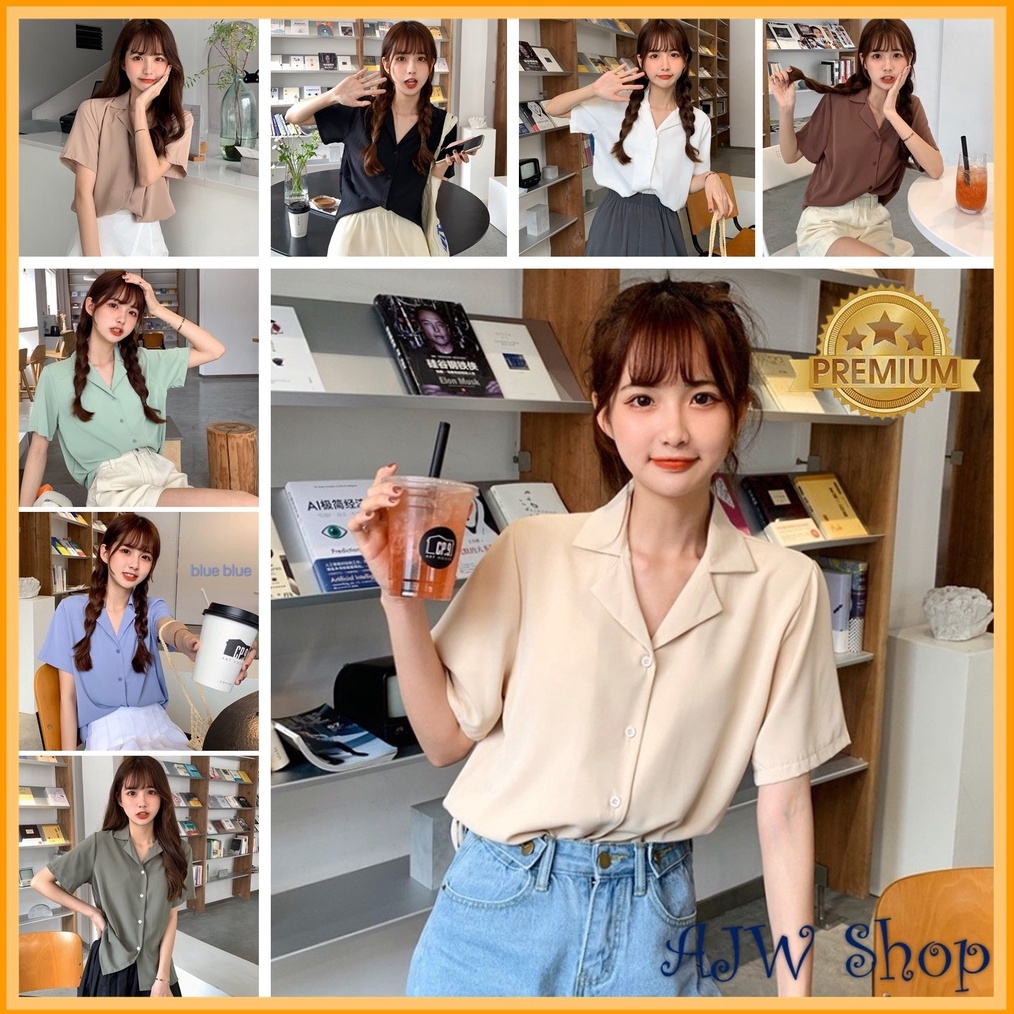 HOT AJW Kemeja Wanita Lengan Pendek Import QA  Kemeja Atasan Wanita Lengan Pendek  Basic Shirt Short