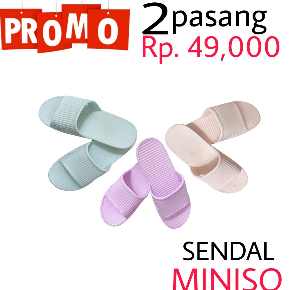 Recomended BUY 1 GET 1 SENDAL SLOP SANDAL SLIPPER COMFORTABLE NYAMAN NO SLIP QUALITY MINISO