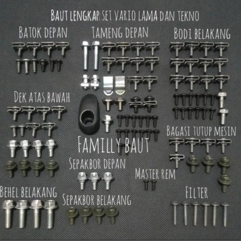 BAUT LENGKAP BODY MOTOR / BAUT FULL SET BODY VARIO 110 KARBU DAN VARIO TEKNO110