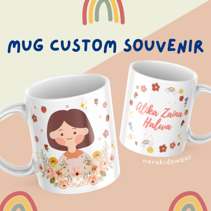 KI3 Nara Kidswear  Souvenir Ulang Tahun Anak Bunga Mug Kado Ulang Tahun Cewek Hampers Bayi Mug Custo