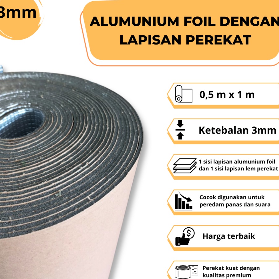 HJ6 3mm ALUMUNIUM FOIL U PEREDAM PANAS PABRIK MOBIL THERMAL ALUMUNIUM  PER 5CM