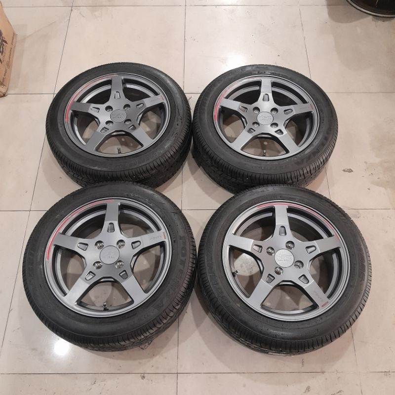 VELG BEKAS RACING HSR PENTE R15 LEBAR 6,5 PCD 4X100 INCLUDE BAN 195/55 R15